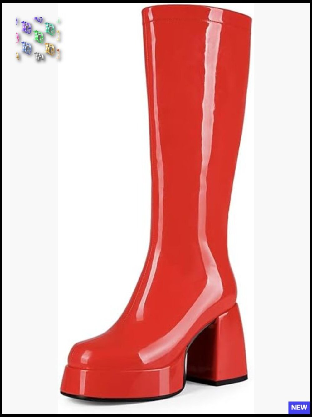 Knee High Platform Chunky Heel Square Toe Patent Leather Go-Go Boots Retro 70s